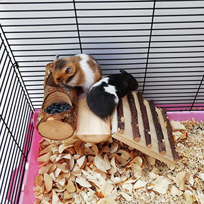 Apple Wood Feeding Bowl for Small Animals, Food Dish for Guinea Pig, Chinchilla Parrots - color: Double Groove Bowl