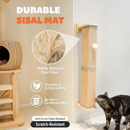 PETKARAY Wall Mounted Cat Scratcher, 30" Large Sisal Cat Scratcher for Wall, Square Sisal Cat Scratching Post with Toy Ball - size: Wall Post