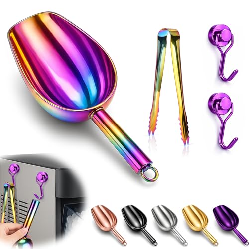 Stainless Steel Ice Scoop for Freezer with Magnetic Hook & Ice Tongs - Ice Scoop for GE Profile Opal 2.0 Nugget Ice Maker, for Kitchen Bar Party Accessories (6OZ- Colorful) - color: Colorful, size: 6oz
