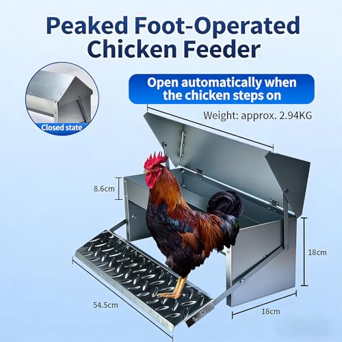 Diydeg Treadle Chicken Feeder, No Waste Large Capacity Stainless Steel Automatic Poultry Feeder Rat Proof Treadle for Chicken Duck Poultry Pheasants