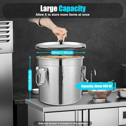 12L (3.17 Gal) Stainless Steel Food Storage Container with Lid, Airtight Locking Bucket for Rice, Flour, Pet Food - Food Grade 304, Commercial & Home Kitchen, 405 oz Capacity (3.17 gal) - size: 3.17 gal