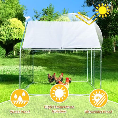 Large Chicken Coop Chicken Runs for Yard with Cover Outdoor Metal Pet Pens Poultry Cage Duck Rabbit House Backyard Use - size: 120.0"L x 76.8"W x 79.2"H