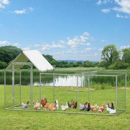 GarveeTech Metal Chicken Run – 10'L x 3.3'W x 5'H Walk-in Duck Run with Waterproof & Anti-UV Cover, Large Chicken Coop with Run 8-10 Chickens, Ducks, Rabbits – Outdoor Pet Enclosure
