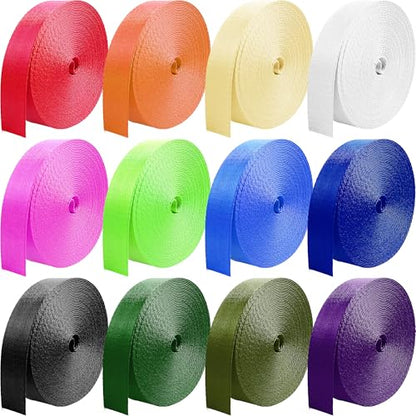 12 Rolls Nylon Webbing 1 inch 1.5 inch 2 inch Nylon Strap Webbing Straps Backpack Straps Nylon Belt, 10 25 50 3.3 Yards Webbing Strapping - size: 1 inch-3.3 yards, style: A-12 Colors