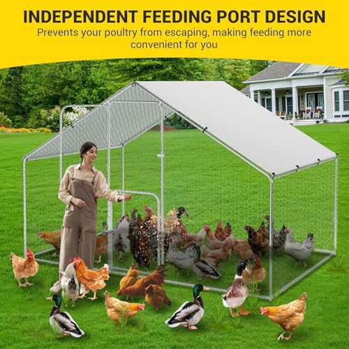 Large Metal Chicken Coop, Walk-in Poultry Cage, Chicken Run Pen House with Waterproof & Anti-Ultraviolet Cover Chicken Coop Run with Double Lockable Doors for Outdoor and Backyard 9.8 x 6.5X 6.6ft