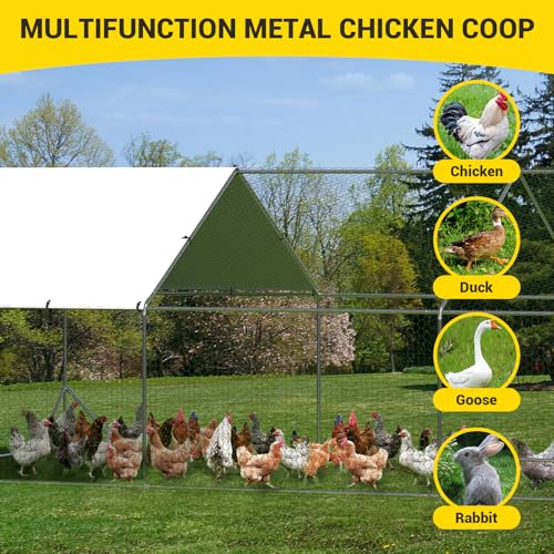 9.8X19.7x6.6FT, Large Walk in Chicken Run Pen Cage, Metal Coop Clearance with Double Door, Chicken Runs for Yard with Cover, Outdoor Cages for Chickens and Range Poultry, Large Chicken Coops - size: 9.8 x 19.7 x 6.6 ft