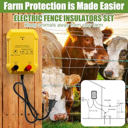 MorningRo Electric Wire Fence Kit, 5 Mile 110VAC 0.25 J Plug in Fence Charger with 3366 FT Polywire, 40 T Post Insulators, 20 Screw in Insulators for Pasture Farm Horse Cattle Poultry Fencing - size: 3366FT, style: 0.25J