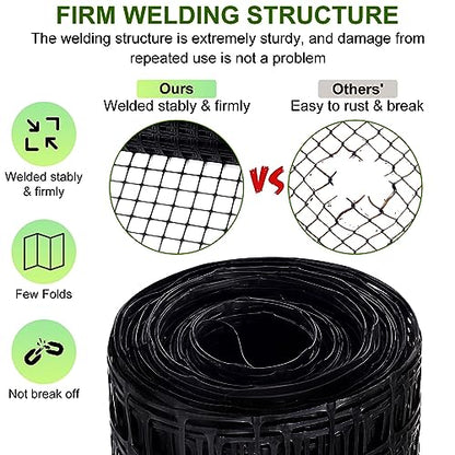 Windyun 2 Roll Plastic Mesh Fence, Black Safety Temporary Garden Fencing Animal Barrier Netting for Animal Deer Rabbit Chicken Dog Poultry Construction Snow Fence Patio(100 ft) - size: 100 ft