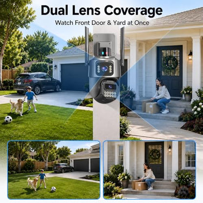 Cameras for Home Security, 6MP Dual Lens Outdoor Security Camera, 5GHz/2.4GHz WiFi, Auto Tracking, Color Night Vision, Plug-in Power, 2-Way Audio, IP66 Waterproof, SD/Cloud