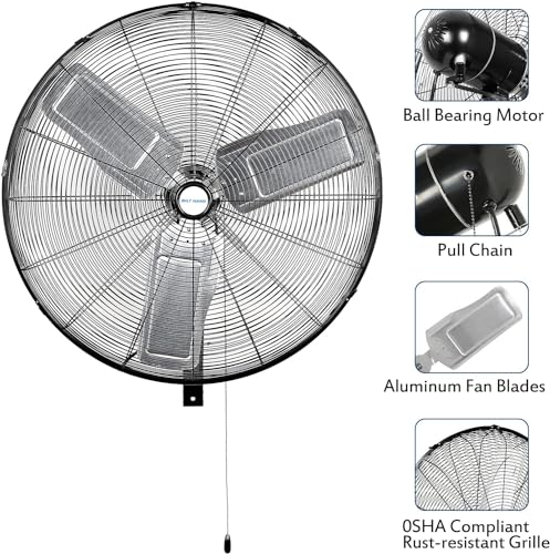 BILT HARD 30 in. 9500 CFM High Velocity Wall Fan, Industrial Wall Mount Oscillating Fan with 3 Speeds, Heavy Duty Shop Fan for Commercial, Garage, Warehouse, Workshops and Jobsites - size: 30 inch