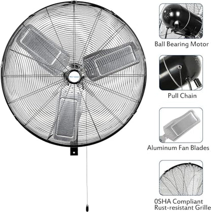 BILT HARD 30 in. 9500 CFM High Velocity Wall Fan, Industrial Wall Mount Oscillating Fan with 3 Speeds, Heavy Duty Shop Fan for Commercial, Garage, Warehouse, Workshops and Jobsites - size: 30 inch