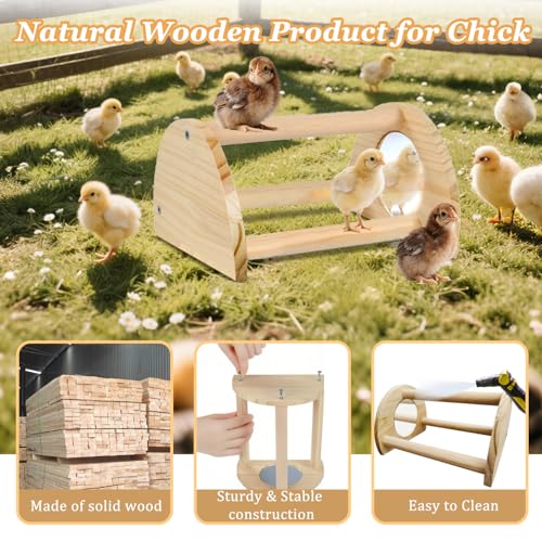 Chicken Perch, Natural Wood Chicken Roosting Perch, Hand-Polished Chick Roosting Bar, Sturdy Wood Stand Fits Birds' Gripping Instinct, Durable Poultry Accessories (Small, Semi-Circular with Mirror) - size: Semi-circular with mirror
