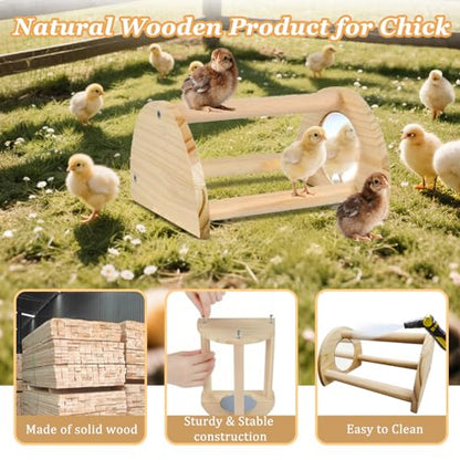 Chicken Perch, Natural Wood Chicken Roosting Perch, Hand-Polished Chick Roosting Bar, Sturdy Wood Stand Fits Birds' Gripping Instinct, Durable Poultry Accessories (Small, Semi-Circular with Mirror) - size: Semi-circular with mirror