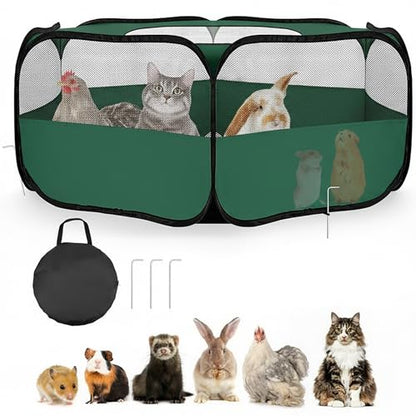 Small Animal Playpen with Mesh Cover & Waterproof Bottom Cat Tent Chicken Brooder Rabbit Guinea Pig Cage Playpen for Small Animals Indoor Outdoor Use - color: Deep Green