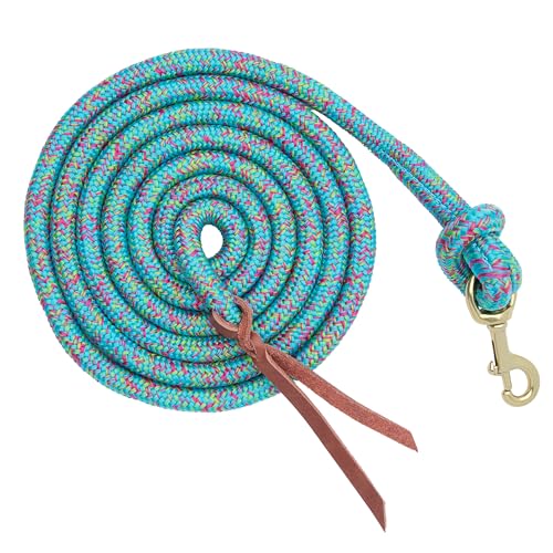 Weaver Equine Performance Lead Rope,10' Horse Cowboy Rope with Brass Plated Snap, Soft Comfort Grip, Barn Horse Tack for Daily Use - color: Sky Blue/Raspberry/Lime Green