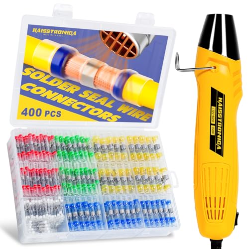 haisstronica 400 PCS Solder Seal Wire Connectors with Mini Heat Gun Kit, Waterproof Heat Shrink Wire Connectors, 10-26 AWG Solder Stick Wire Connectors for Automotive, Marine & Wiring Repair - size: 400PCS