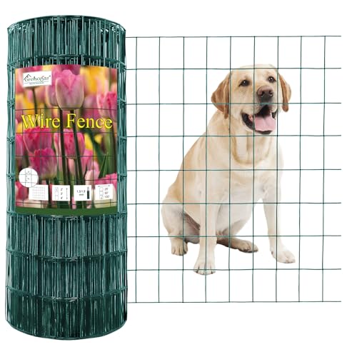 FOREHOGAR Green PVC Coated Welded Wire Fence 24 Inch x 100 Foot, 2 Inch x 3 Inch 16GA, Garden Border Fencing Roll Vinyl Coating Metal Wire Mesh for Yard Vegetable Plant Protection Poultry Netting - color: Green, size: 2''x3'' 16GA 24''x100'