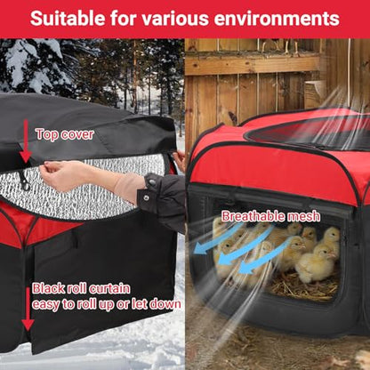 FAMIROSA Brooder Box for Chicks Starter Kit, Pop up and Breathable Chicken Brooders, Collapsible Brooding Box/Playpen with 10 x 10in Brooder Plate, Chicken Waterer, Feeder, Perch for Duck, Quail