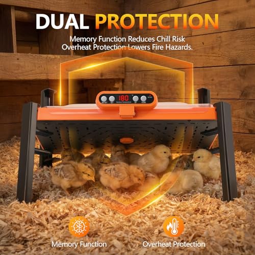 Smart Brooder Heat Plate with Temperature Display, 2-in-1 Chicken Coop Heater & Chick Brooder, 11 x 15 Chick Heat Plate for 20 Chicks, Memory Function and Overheat Protection for Safety