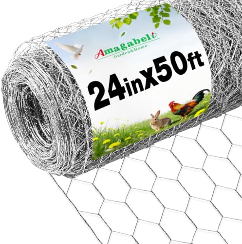 Amagabeli Chicken Wire 24 in x 50ft Poultry Wire Netting Hexagonal Galvanized Mesh Garden Fence Barrier for Craft Projects, Pet Rabbit Chicken Fencing - color: Galvanized, size: 1" 24"x50'