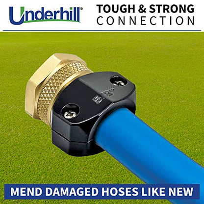 Underhill Garden Hose Repair Kit, Clamp Connectors, Clamps with Coupling, Heavy-Duty Brass Fittings, Menders with Clamp (5/8" Female Mender Clamp) - size: 5/8", style: 5/8" Female Mender Clamp