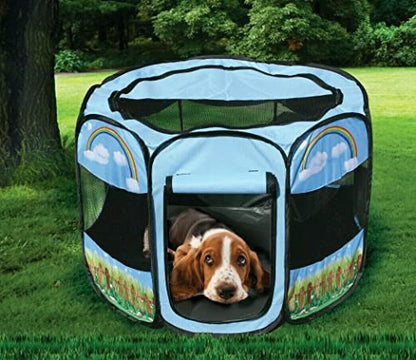 Pet Portable Foldable Play Pen Exercise Kennel Dogs Cats Indoor/outdoor tent for small medium large pets Animal Playpen with Pop up mesh cover great for travel LARGE,BLUE/GREEN - style: Large