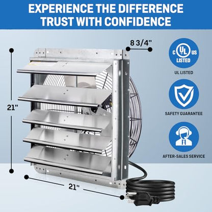 iLIVING 18" Wall Mounted Shutter Exhaust Fan, Automatic Shutter, with Thermostat and Variable Speed controller, 0.85A, 1736 CFM, 2600 SQF Coverage Area Silver (ILG8SF18V-ST) - style: 18" Fan w/ Thermospeed Controller