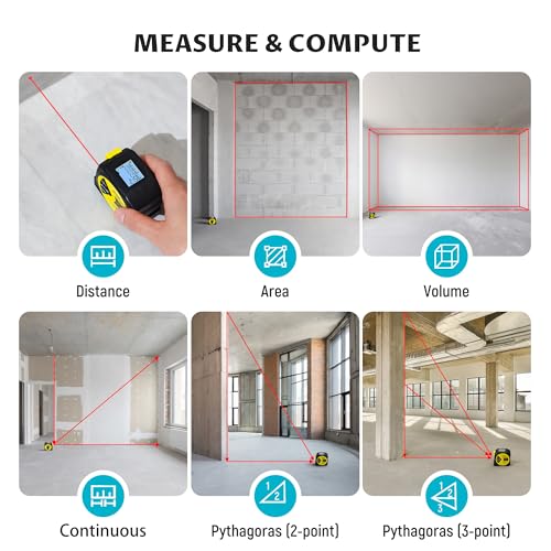 Lichamp Laser Tape Measure, 164ft Class II Laser Distance Meter (0.49mW Red Laser) and 16ft Manual Tape Measure