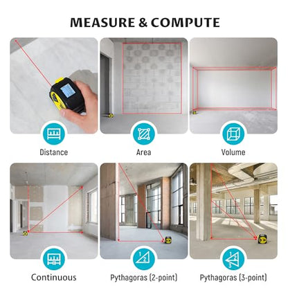 Lichamp Laser Tape Measure, 164ft Class II Laser Distance Meter (0.49mW Red Laser) and 16ft Manual Tape Measure