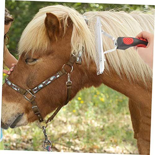 Horse Grooming Comb with Ergonomic Rubber Handle Metal Tooth Fur Rake for Livestock Cleaning Comfortable Massage Tool Non Slip Grip