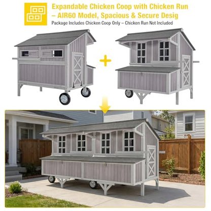 Aivituvin Large 48.6" Chicken Coop with Wheels - Weatherproof Wooden Hen House for 4-6 Chickens, Includes Large Nesting Box & Easy-Clean Tray - size: 48.6"L x 41.0"W x 51.2"H