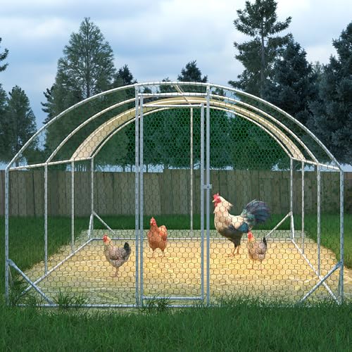 Large Chicken Coop Metal Chicken Run with Waterproof and Anti-UV Cover Dome Shaped Walk-in Fence Cage Hen House for Outdoor and Yard Farm Use 1" Tube Diameter - size: 118.0"L x 157.4"W x 78.7"H