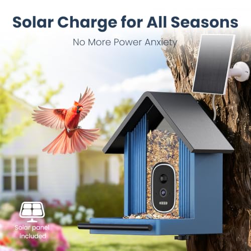 Smart Metal Bird Feeder with Camera, Light Blue | Squirrel Proof, 2.5K UHD AI Identification, Wireless Solar Powered, Real-time Videos & IMG, Outdoor for Garden Birding - color: Light Blue