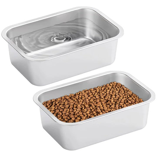 Fhiny 2 PCS Stainless Steel Dog Bowl, 1.2 Gallon Capacity Metal Dog Food & Water Bowls for Medium, Large, X-Large Dogs Indoor & Outdoor Universal Dog Bowl Dishwasher Safe
