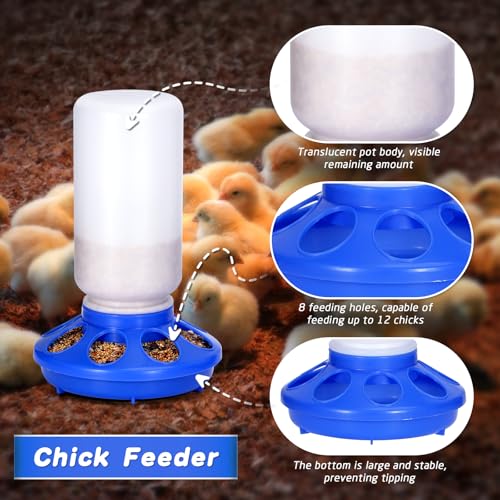 Chick Feeder and Waterer Kit, 2-in-1 Chick Starter Set, 0.3Gal Chicken Feeder and Waterer Set, Baby Chick Starter Kit for Poultry (Blue, 1L) - color: Blue