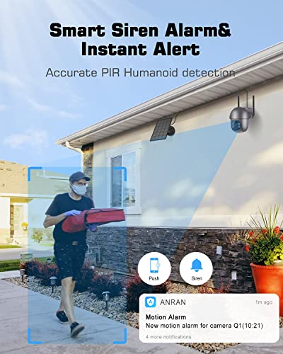 ANRAN 5MP Security Cameras Wireless Outdoor, Solar Camera Wireless with 360° View for Home Surveillance, WiFi Camera with Spotlights, PIR Detection, Color Night Vision, Siren Alarm, Q1 Max Grey - color: 5MP-Gray