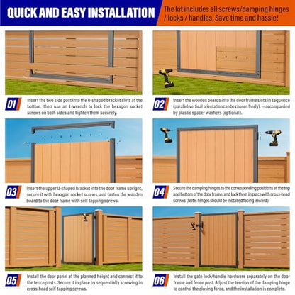 4x5FT (46.78"W X 59"H) 201 Stainless Steel Anti Sag Wooden Fence Gate Kit Heavy Duty Garden Gate Frame Hardware Kit Reinforcement (Left/Right Free-Installation) - size: W4xH5 FT