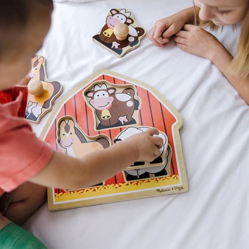 Melissa & Doug Barnyard Animals Jumbo Knob Puzzle, Wooden Peg Puzzle for Toddlers, Educational Toy for Shape Recognition and Fine Motor Skills, Ages 1+ - style: Barnyard Animals