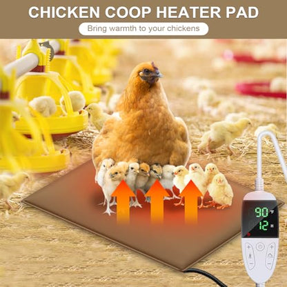 Chicken Heating Pad Chick Brooder Pad Poultry Heated Mat Adjustable Digital Thermostat Brood Heater Warming Blanket with Timer Anti Bite Wire Warmer Bed for Small Animal Pet 15.7 x 23.6 inch - color: Brown, size: 23.6"L x 15.7"W x 0.5"H