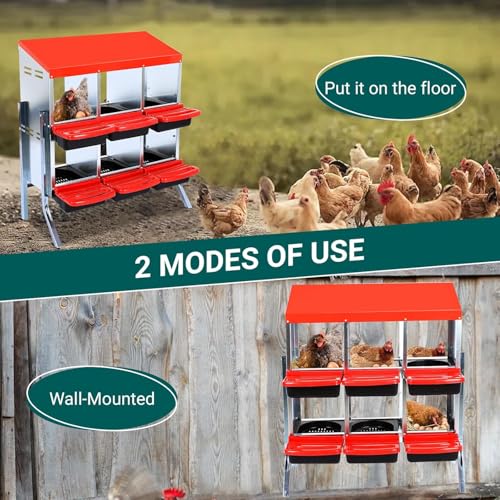 Chicken Nesting Boxes,6 Compartment Nesting Boxes for Laying Eggs with Legs,Wall Mount Poultry Roll Away Chicken Laying Boxes,Easy Egg Collection,Cleanable Pull Out Hen Roosting Boxes