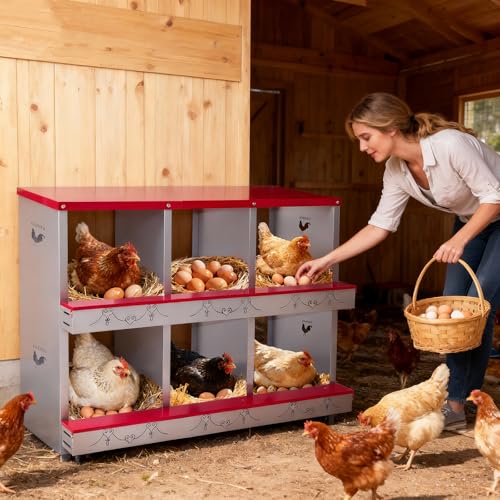 Chicken Nesting Boxes 4 Compartment Roll Away Laying Eggs Collection Metal Nesting Box Easy Wall Solid Wood Egg Laying Box or Chickens, Hens, Ducks Red - color: Red, size: 4 HOLE