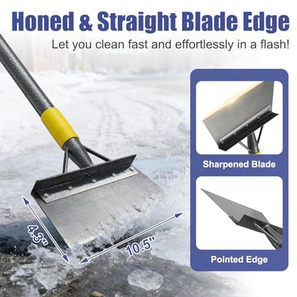Garden Shovel: Heavy Duty Ice Scraper with Metal Flat Head, Multifunctional 60in Long Handle Floor Scraper for Breaking Removing Hard Ice on Driveway Walkway Road