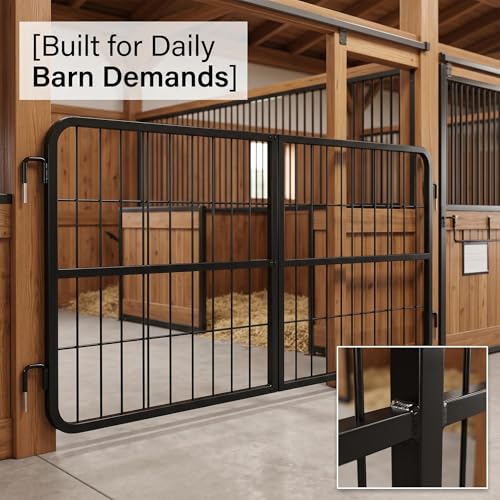 Secure Low Profile Horse Stall Gate, Livestock Gate with Hook Pin Mounting Hardware Kit, Stall Guards for Horses for Barn, Training and Quarantine