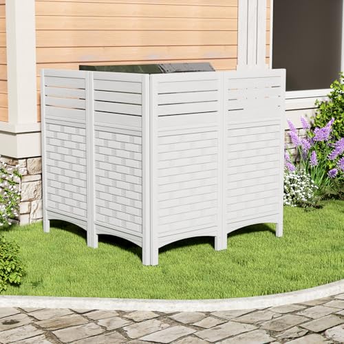 ZZM White Privacy Fence Panels Outdoor Decorative Air Conditioner Fences Screen Trash Can Pool Equipment Hide Fence for Deck Balcony (4 Panels) - color: Style A - White 4 Panels