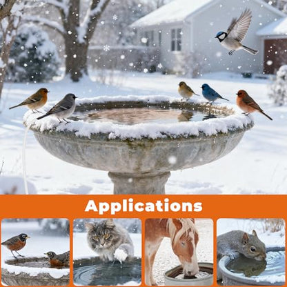 Bird Bath Heater | Pond De-icer, Safety Thermostatically Controlled with Auto Shut-Off, Cast Aluminum Submersible Outdoor Water Heater for Birdbaths, Chicken and Small Animals, 3.6ft Power Cord, 70W