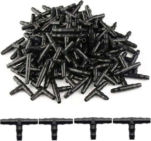 100pcs 1/4" Universal Barbed Tee Fittings, Kalolary Barbed Connectors Drip Irrigation for 1/4 Inch Water Hose Connectors 4mm/7mm Water Tube Drip Irrigation Watering System - size: 100pieces