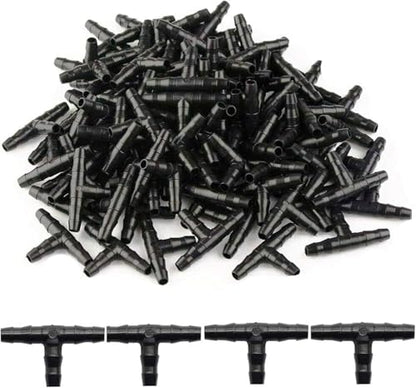 100pcs 1/4" Universal Barbed Tee Fittings, Kalolary Barbed Connectors Drip Irrigation for 1/4 Inch Water Hose Connectors 4mm/7mm Water Tube Drip Irrigation Watering System - size: 100pieces