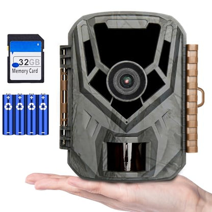 KJK Mini Trail Camera, 36MP 2.7K Game Camera,32GB Memory Card with Night Vision 0.1s Trigger Time Motion Activated 130°Wide-Angle, Waterproof Trail Cam with 2.0” HD TFT Screen - color: Dark gray
