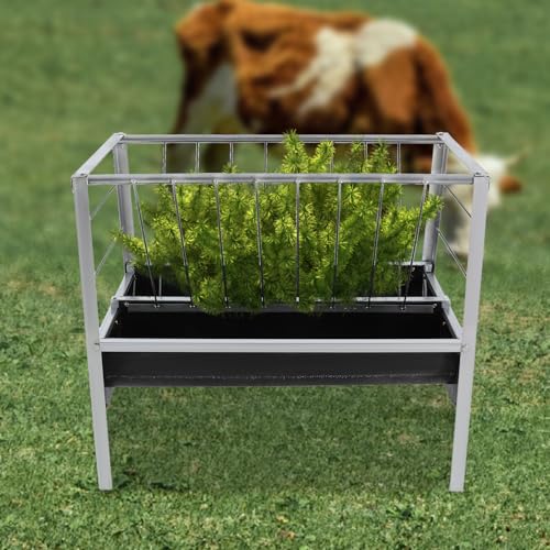 Pasture Grain & Hay Feeder 53 Gallon Heavy Duty 2-in-1 Livestock Feeder Livestock Feed Trough Feed Pan for Goats, Calves, Cow, Foal, Sheep