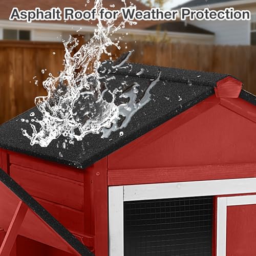 Large Mobile Chicken Coop Wooden with Wheels, Expandable Outdoor Chicken House with Nesting Box & Pull-Out Tray, Easy-Clean Poultry Coop for 2–3 Chickens & Ducks - color: Red